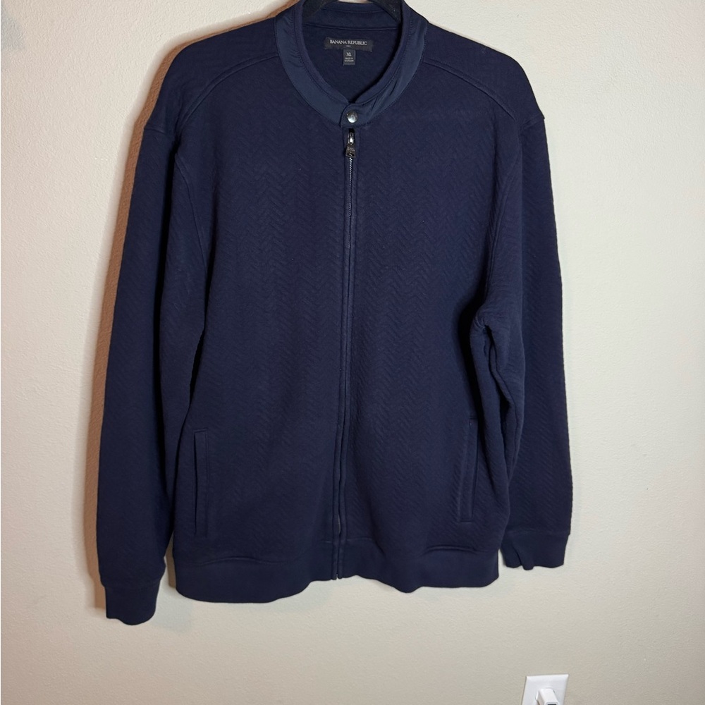 Banana Republic Navy Full Zip Bomber Sweatshirt Jacket XL Textured